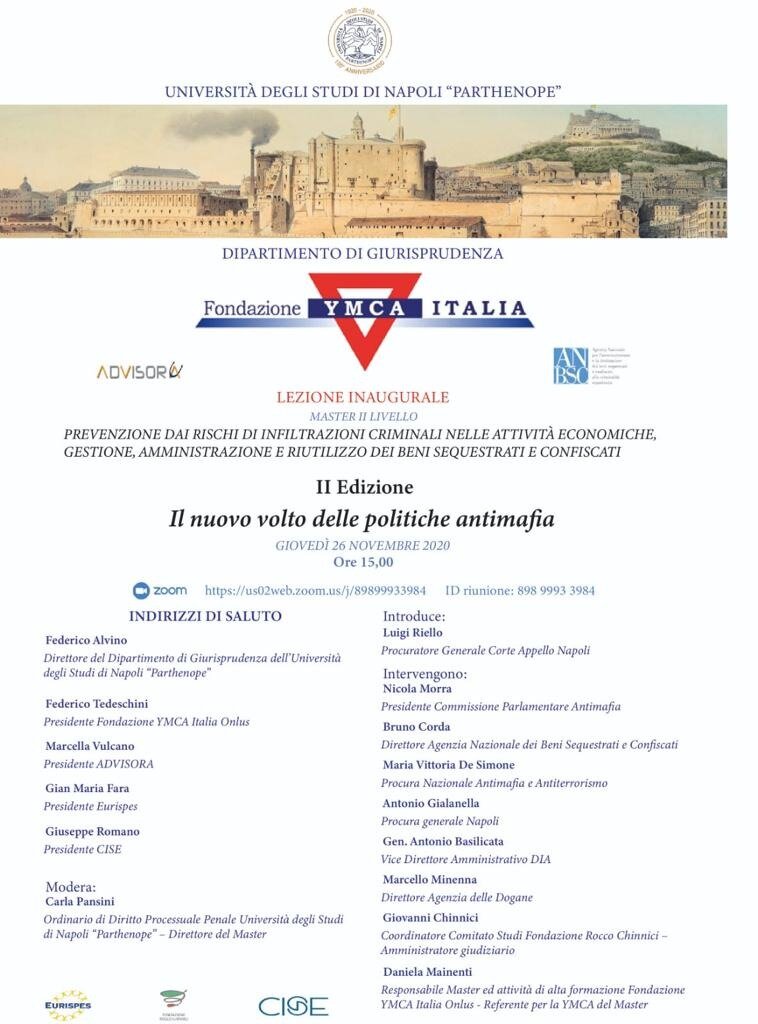 Giovedì 26 novembre la lezione inaugurale del Master in Prevenzione dai rischi di infiltrazione criminale