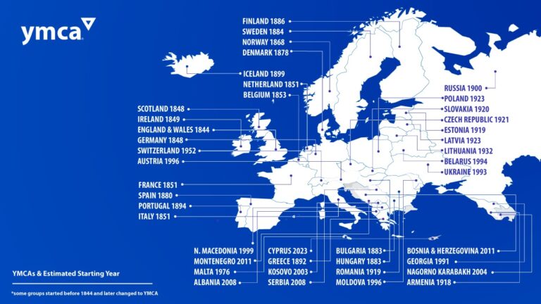 Mappa del movimento YMCA in Europa, YMCA Europe